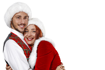 Poster - Two santa claus helpers on white background and free space for your decoration. 