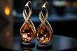 Amber earrings with gold elements. Unique jewelry in a jewelry store