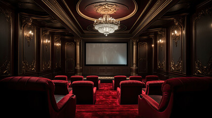 Wall Mural - Classic Mansion Film Room Velvet Luxury Ornate Gold Accents