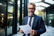 © Andrii Zastrozhnov - A mature, confident businessman in a suit, holding document.