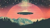 Fototapeta  - Generative AI, Vintage risograph collage of alien UFO in space, pastel halftone, geometric shapes, abstract grain texture
