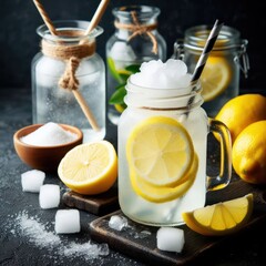 Wall Mural - Frozen lemon drink, vodka, caster sugar, squeezed lemon, ice, drinks concept, generative ai