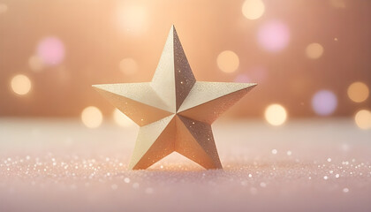 Gold star on the snow with glitter bokeh backdrop pastel color