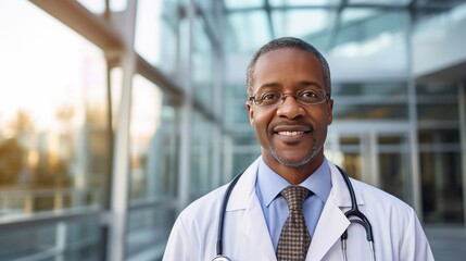 Portrait of a doctor in front of the hospital