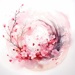 Wall Mural - a surreal whirlwind featuring abstract sakura elements with watercolor-inspired strokes influenced by quantum mechanics