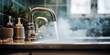 Hot water flowing from a modern faucet with steam rising, signifying hygiene, warmth, and the comforts of a well-equipped home
