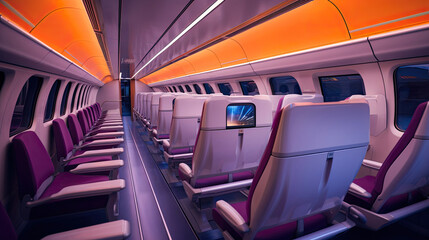 Canvas Print - Sleek High-Speed Train Cabin Comfortable Seating Modern Displays Futuristic Aesthetics