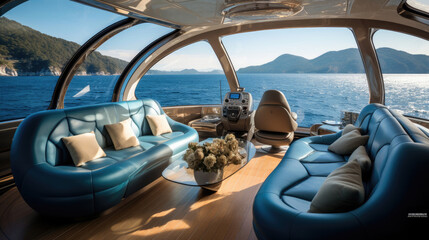 Canvas Print - Submersible Yacht Lounge 360-Degree Ocean Views Plush Seating High-End Finishes