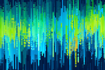 Abstract digital blue and green pixelated design on dark background