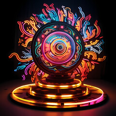 Canvas Print - a vivid whirlwind featuring the neon glow of lights, tribal motifs, and shadows