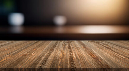 Wall Mural - Wooden table or surface with blurred interior background