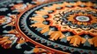 detailed close-up of a stylish rug, capturing its intricate design, vibrant colors