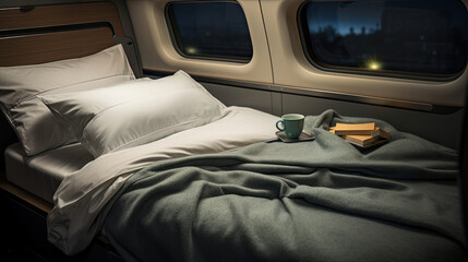 Canvas Print - High-Speed Train Sleeper Compartment Plush Bedding Personalized Amenities Modern Amenities