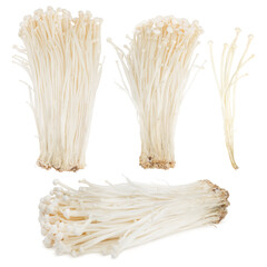 Wall Mural - Enoki mushrooms on a white background. Close-Up, Texture