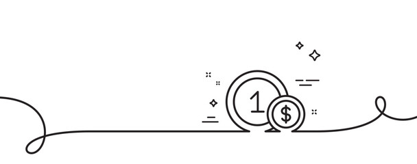 Wall Mural - Coins line icon. Continuous one line with curl. Money sign. Dollar currency symbol. Cash payment method. Usd coins single outline ribbon. Loop curve pattern. Vector