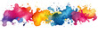 abstract colourful watercolour paint blob splashes isolated on transparent background - design element PNG cutout banner