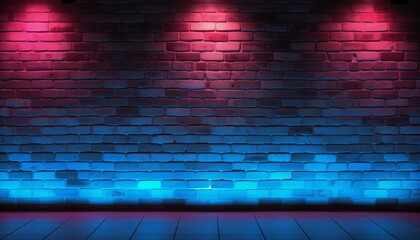 Wall Mural - Lighting effect pink and blue on empty brick wall background