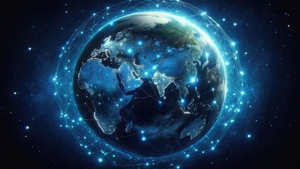 connection lines glow light around the earth's surface, future technology background with circles an