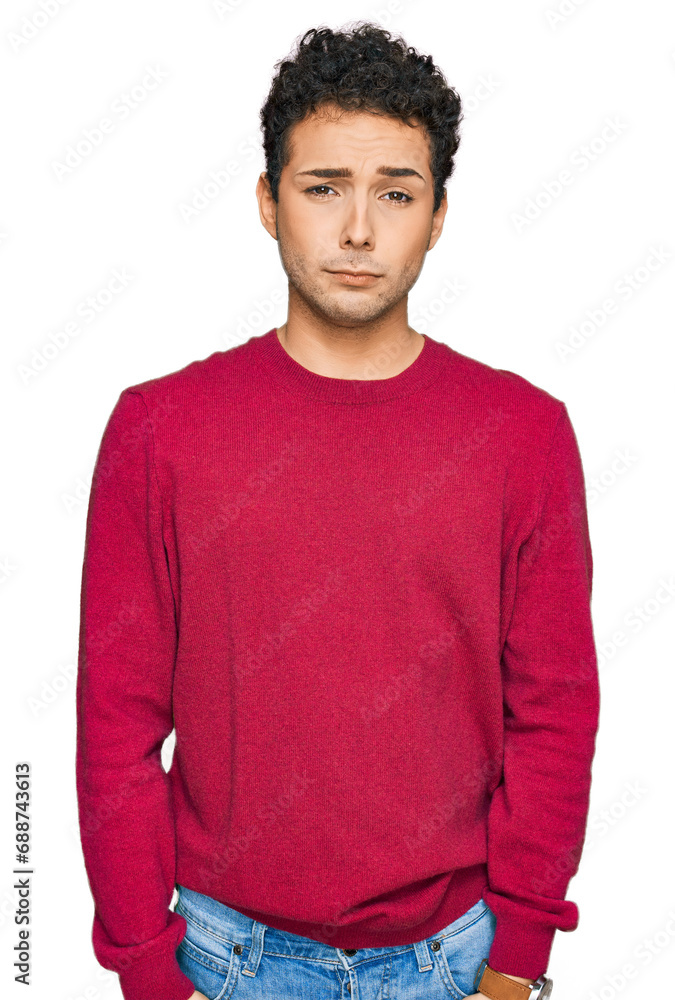 Young handsome man wearing casual clothes depressed and worry for distress, crying angry and afraid. sad expression.