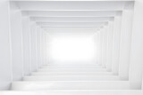 Fototapeta Do przedpokoju - White geometric corridor with a glowing end