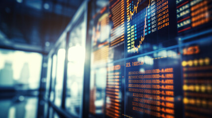 Canvas Print - Close-up of a digital screen displaying financial stock market data with graphs and analytics, illustrating market trends and investment analysis.