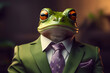 frog dressed in a suit like a businessman. Anthropomorphic Business Concept. 