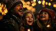 © Amonthep - Happy group of diverse kids and family celebrating christmas.Friends celebrating outdoors in evening at a fastival