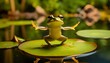 Macro Shot of a Frog Doing Yoga Moves on a Lilly Pad