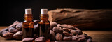 bottle, cans of cocoa extract essential oil