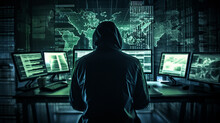 Computer hacker in hoodie.Data thief, internet fraud, darknet and cyber security concept.darknet