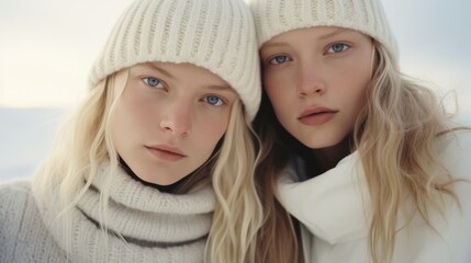 Wall Mural - Photo of young blonde Scandinavian women on a snowy day