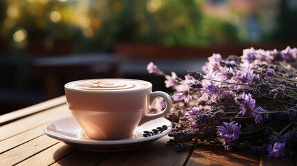 Sticker - cup of lavender cappuccino with blank front realistic