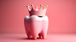 Healthy white tooth with a crown on pink background 