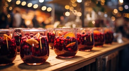 Wall Mural - glasses of hot spiced winter fruit soup at the ice market,