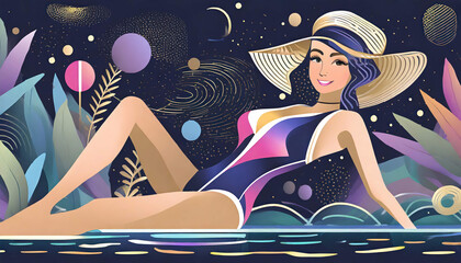 Wall Mural - An art deco swimwear girl