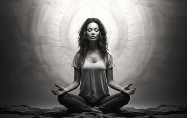 Wall Mural - Woman in a meditative pose, symbolizing inner peace and contemplation