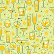 Flat design of yellow orange juice cocktail beverages in different glasses pattern. Vector seamless pattern design for textile, fashion, paper, packaging, wrapping and branding