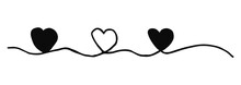 Three Hearts Intertwined. Valentine's Day Swash Hand Painted With Line. Png Clipart Isolated On Transparent Background