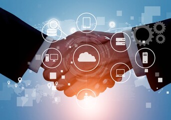 Wall Mural - Cloud computing. Business communication handshake