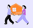 © ADDICTIVE STOCK - Cartoon man and woman carrying house