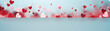 A group of red and pink hearts flying on a blue background, banner symbolize love