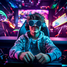 Trendy Gamer with Cool Sunglasses. Generative AI