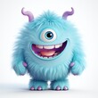 a blue furry monster with a big smile