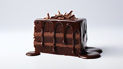 Wall Mural - a piece of chocolate cake with chocolate syrup