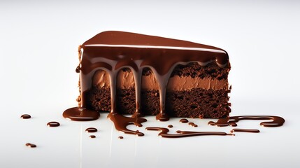 Wall Mural - a piece of chocolate cake with liquid flowing down