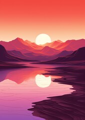 a sunset over a mountain range