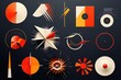 A collection of various shapes arranged on a black background. Can be used for design projects or as background imagery