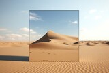 Fototapeta Fototapety z naturą - A large mirror placed in the vast expanse of a desert, reflecting the barren landscape. Perfect for conceptual and surreal art projects