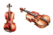 Violin, Valentine's Day, Watercolor Clipart Illustration With Isolated Background.