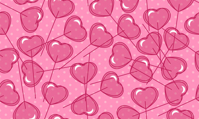 Wall Mural - love candy. seamless pattern with pink heart shaped lollipop. background for valentine’s day and rom